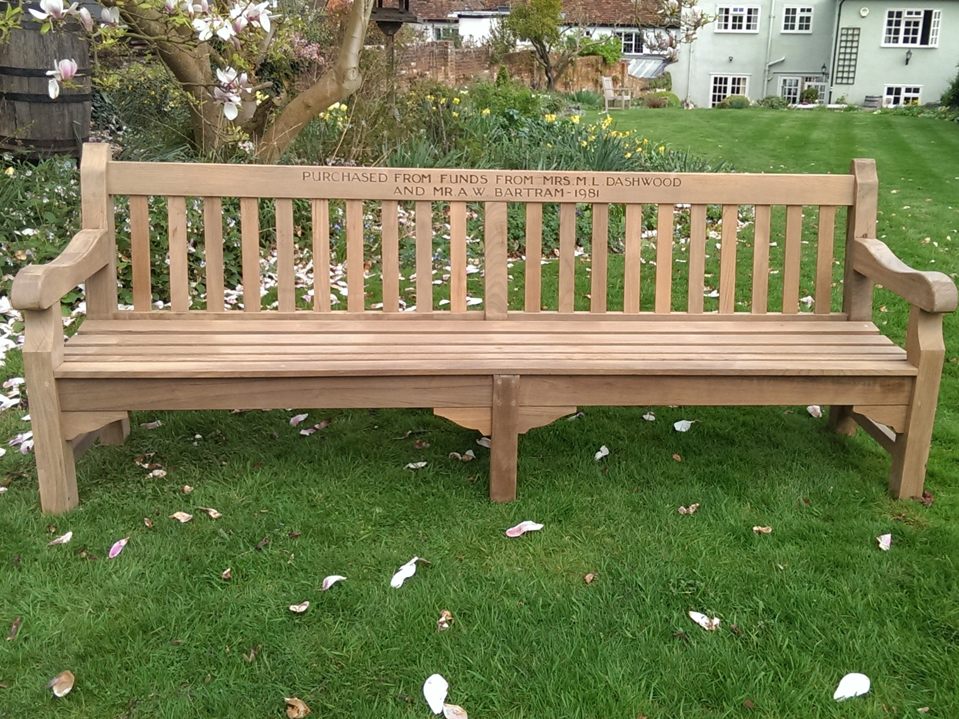 Andrew Banks garden furniture, Rothesay Bench weathered - after restoration