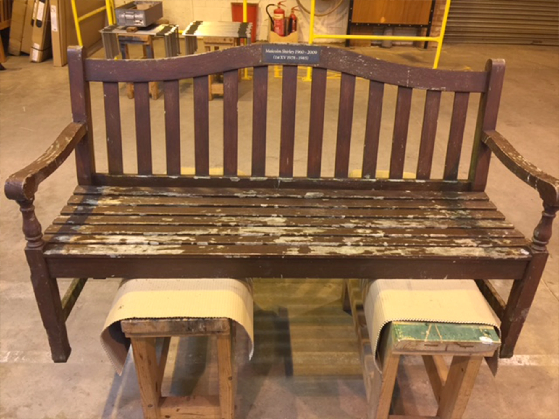 Andrew Banks garden furniture restoration Shirley Bench weathered - before
