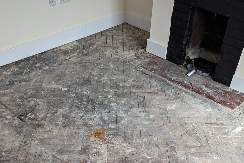 Andrew-Banks wood flooring restoration - blocks before sanding
