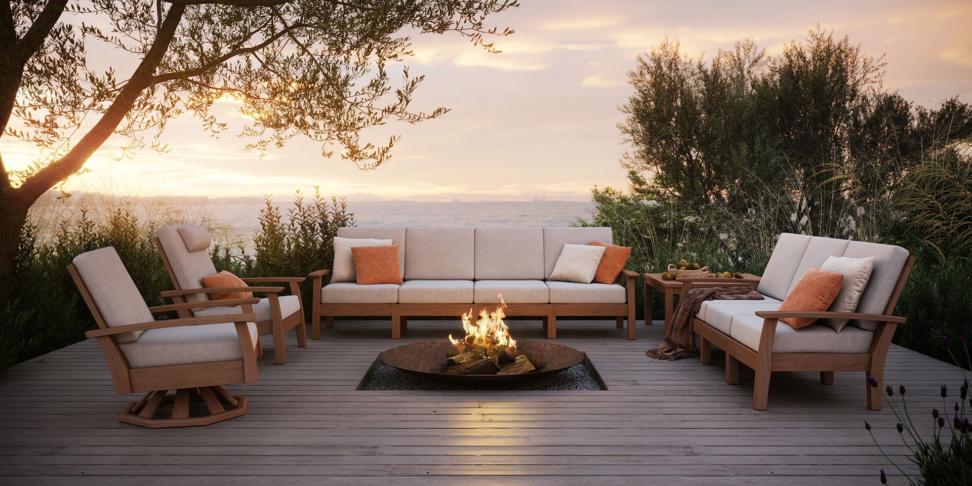 Barlow Tyrie garden furniture Haven sofa overlooking sea