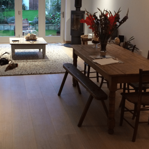 Engineered Oak 260mm wide planks natural white oiled.